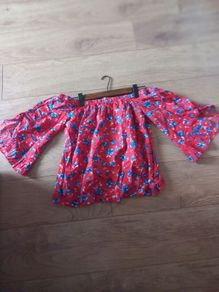 Ladies  Red Floral Bardot