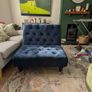 Navy footstool/ottoman from Next. Good condition. Material has rip so needs repair or reupholstery. Image 5