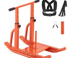 Weight Sled, Steel Power Sled, Fitness Training Sleds for Athletic Exercise Speed Improvement, Workout Equipment with Adjustable Height Handle, Compatible with 25/51 mm Weight Plates, Orange