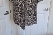 Pala D"oro Leopard Print Tie Neck Blouse Top Size L Animal Print Chic