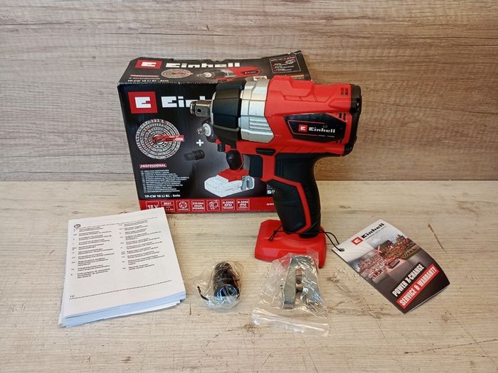 Einhell Professional Cordless Impact Wrench TP-CW 18 Li BL Solo Power X-Change (18 V, 215 Nm, Brushless, External Square Socket, Bit Adapter, LED Light, Battery Not Included)