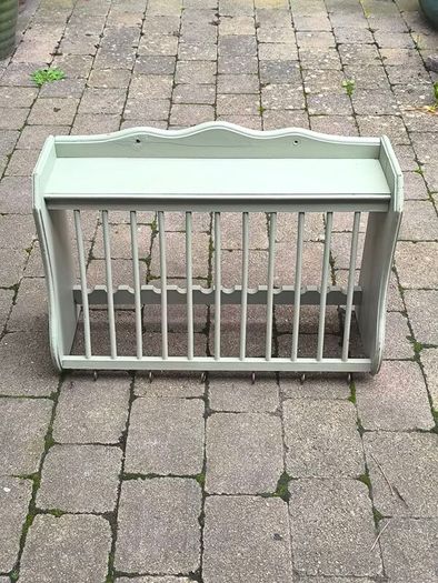 Beautiful Sage Green Wall-Mounted Plate Rack & Shelf