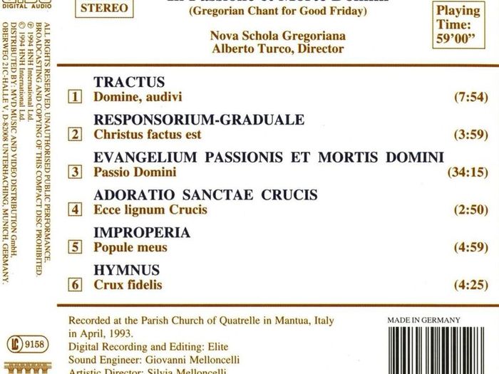 In Passione et Morte Domini. (Gregorian Chant for Good Friday). CD. Free Postage!