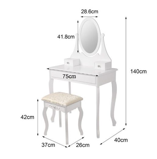 White Dressing Table with Oval Mirror Stool and 3 Drawers