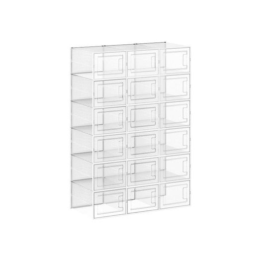 Stackable Shoe Storage Boxes Set of 18  shoe boxes, set of 18, storage boxes for shoes, shoe organizers, plastic boxes, foldable and stackable, for shoes up to size 44, transparent white