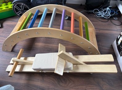 Wooden climbing arch and seesaw attachment