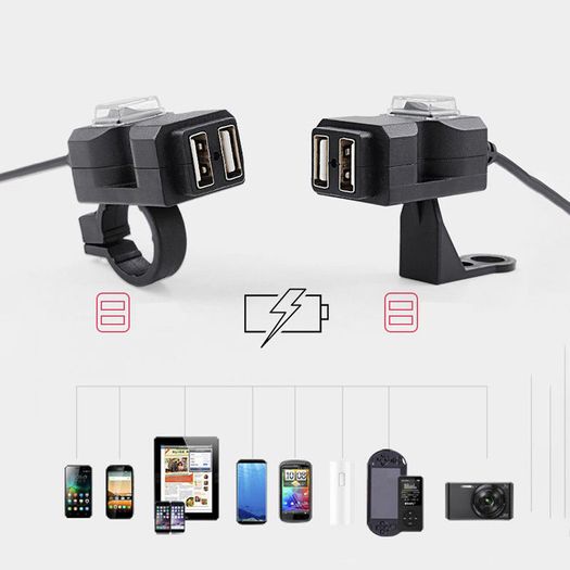 Waterproof Dual USB 12V Motorcycle Handlebar Charger Socket w/ Switch & Mount