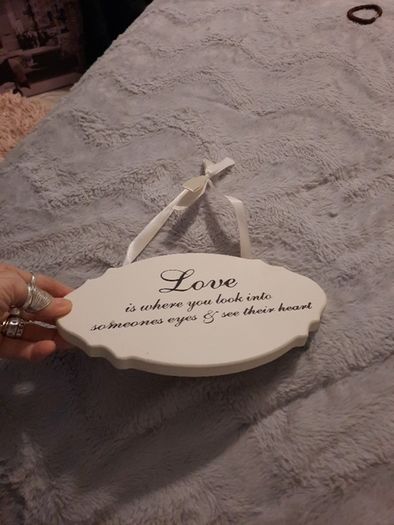 white wooden shabby chic sign