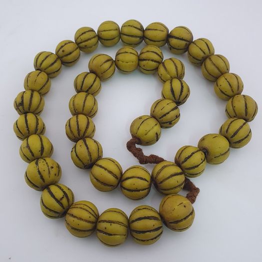Antique African Yellow Melon Shape Glass beads Necklace Strands