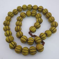 Antique African Yellow Melon Shape Glass beads Necklace Strands