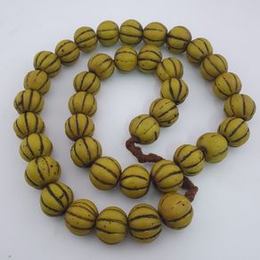 Antique African Yellow Melon Shape Glass beads Necklace Strands