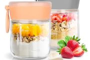 Brand New Overnight Oats Jars 2-Pack 450ml with Folding Spoon Meal Prep Lids.