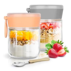 Brand New Overnight Oats Jars 2-Pack 450ml with Folding Spoon Meal Prep Lids.