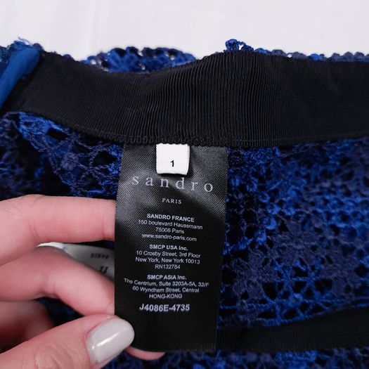 Sandro Royal Blue & Navy Floral Guipure Crochet Lace Midi Pencil Skirt 8UK/36EU