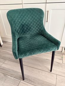 Green velvet dining chairs (x4) plus matching bar stools (x3)