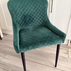 Green velvet dining chairs (x4) plus matching bar stools (x3)