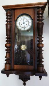 Victorian Wall Pendulum Clock 27" x 14" (clocks work well, chimes on hour and half hour)