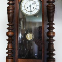Victorian Wall Pendulum Clock 27" x 14" (clocks work well, chimes on hour and half hour)
