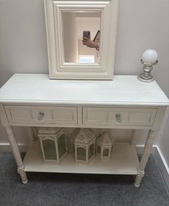 Hall table set with mirror and lanterns