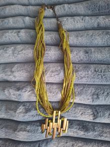 Green Necklace with metal pendant
