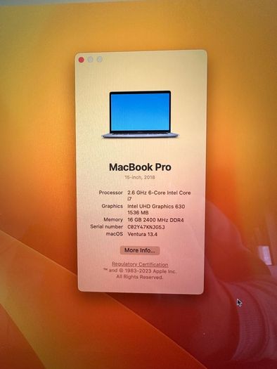 macbook pro 2018  15"  i7  A1990