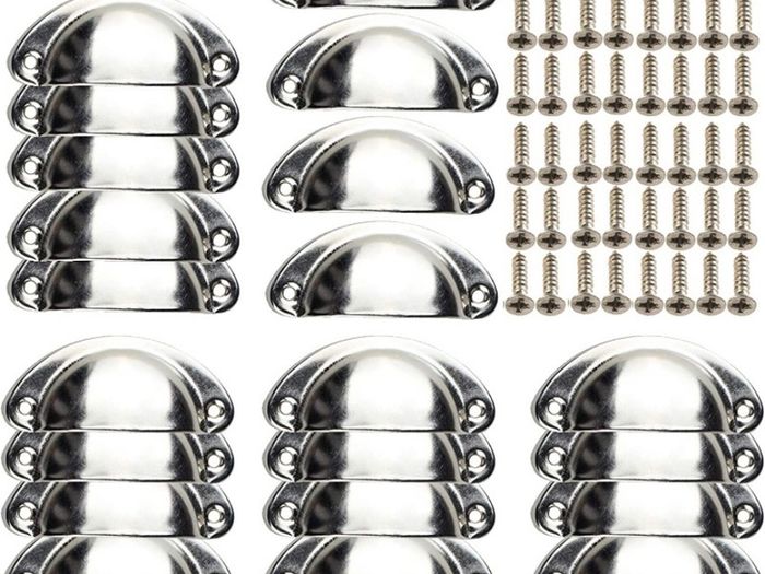 24 Pieces Retro Metal Kitchen Drawer Cabinet Door Handle with 48 Pieces Screws Furniture Knobs Shell Cup Semicircle Pull Knob Handle for Cupboard, Door, Drawer Silver (FREE POSTAGE)