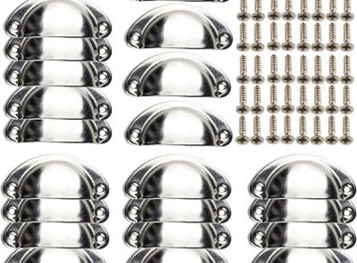 24 Pieces Retro Metal Kitchen Drawer Cabinet Door Handle with 48 Pieces Screws Furniture Knobs Shell Cup Semicircle Pull Knob Handle for Cupboard, Door, Drawer Silver (FREE POSTAGE)