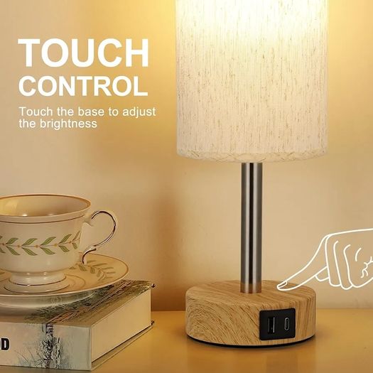 Bedside Lamps Set of 2 Touch Table Lamps with USB-C USB-A Charging Ports, 3 Way Dimmable Bedside Lamp for Bedrooms, Small Touch Lamps for Living Room (Bulb Included