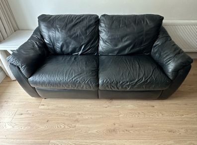3 seater black leather sofa