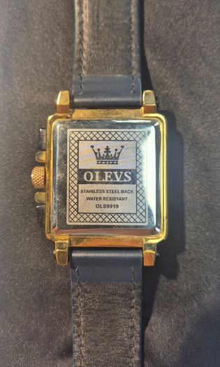 OLEVS men's chronograph watch - black dial and leather strap