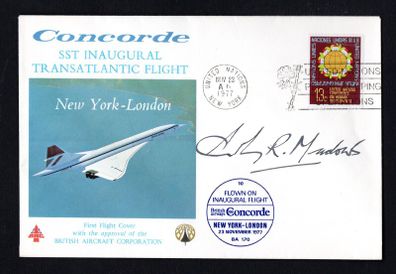 1977 United Nations (New York) Concorde Flight Cover (with approval of British Aircraft Corporation) SST Inaugural Transatlantic Flight. New York to London. Signed by Captain Meadows. British Airways receiving stamp on reverse.