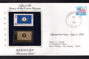 1988 USA Kentucky "Bluegrass State" 22kt Gold Replica of the 1976 United States Flag Stamps showing 25c US flag definitive tied Frankfort, Kentucky (state capital) illustrated cover
