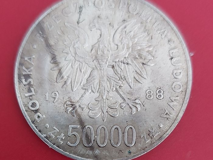 POLAND 1988 50,000 zlotys Silver coin in extremley fine condition