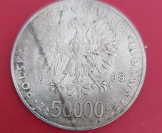 POLAND 1988 50,000 zlotys Silver coin in extremley fine condition
