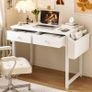 Small Computer Desk with 2 Fabric Drawers, 32 Inch Home Office Desk with Storage Bags and Drawers, Study Writing Gaming Table for Small Spaces, White Image 2