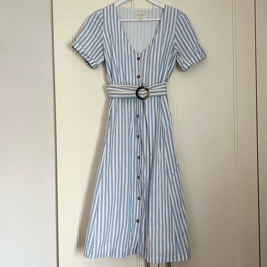 Sezane blue and white stripe dress