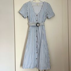 Sezane blue and white stripe dress