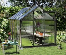 6 x 10ft Polycarbonate Greenhouse Large Walk In Green House with Slide Door and Window