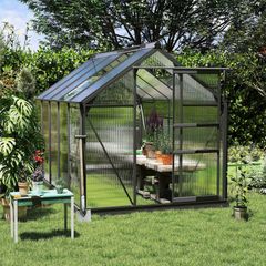 6 x 10ft Polycarbonate Greenhouse Large Walk In Green House with Slide Door and Window