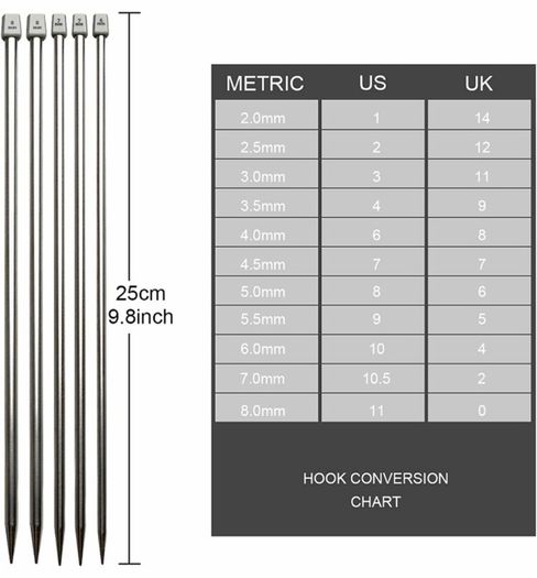 Knitting Needle Set, Crochet Kits for Beginners Adults, Knitting Kits With Wool and Needles, Includes Short Metal Knitting Pins 25cm, Crochet Hooks, Yarn and Accessories (MULTIPLE SIZES)