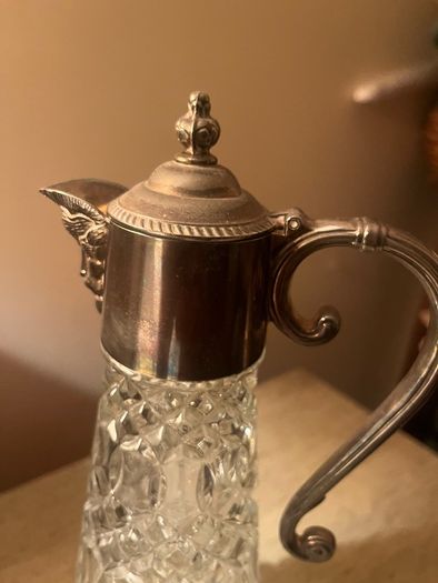Vintage ships decanter. Bacchus faced. Silver plated. Claret jug