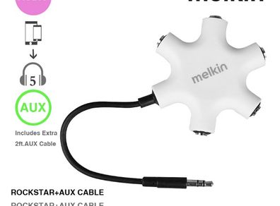 5 port 3.5mm jack headphone Audio splitter adapter with 1pcs 60cm Aux cable
