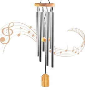 Wind Chimes Outdoor, Garden Wind Chime for Patio Backyard Home Decor 6 Aluminum Alloy Tubes (Silver)