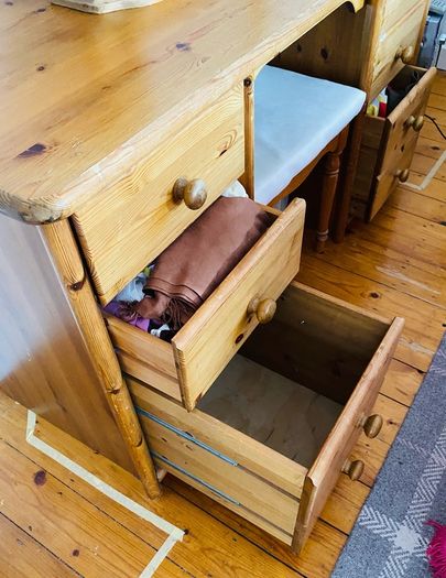 Solid pine, metal runners on desk/dressing table