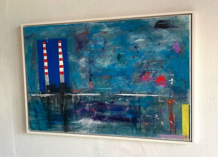 Large Original Painting Contemporary Art Poolbeg Chimneys Modern Irish abstract art Framed