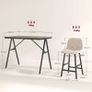 Bar set 5-piece, table and 4 chairs, button tufting, thick padding, linen-look, Beige Image 3