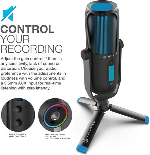 JLab Talk Pro USB Microphone - PC Mic, Podcast, Condenser Streaming Microphone, Gaming & Computer Desk, Plug & Play with USB C, Professional Quality, 4 Directional Pattern Modes, Volume Control