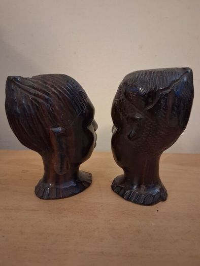 pair handcarved tribal African busts