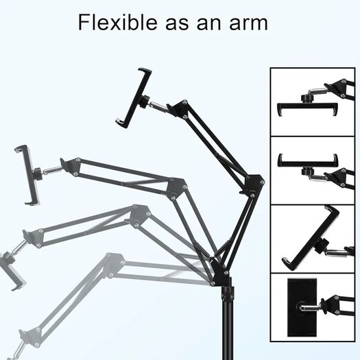 Tablet Floor Stand, Adjustable Universal 360 degree Rotatable Metal Tablet Holder, Phone Stand for iPad/iPhoneX/iPad Pro or Other 4.7 12.9 Inch Screen Devices (Black)