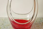 Vintage Murano Art Glass Basket Vase Red And Clear Glass.